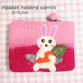 Pink wool felt coin purse with cute rabbit holding a carrot design 12x15.5cm - Rabbit With Carrot