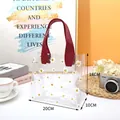 Transparent daisy PVC gift bag with red faux leather handles, size 20x10x18cm - Small Wine Red Daisy / Without Bow