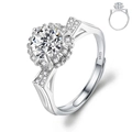 Sparkling S925 sterling silver ring featuring a round brilliant-cut cubic zirconia stone - Adjustable Open / Cat Ears Flower Bud Style (1 Carat Effect)
