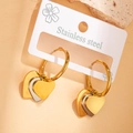 Fashionable titanium steel heart drop earrings with gold and silver layered finish - Layered Heart Pendant Hoops