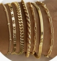 Ensemble de 7 bracelets dorés avec chaînes cubaines, serpent et trombones - Ensemble de 7 pièces / Bracelet Doré Style 6
