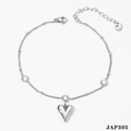 Silver heart pendant anklet with three zircon accents and adjustable lobster clasp - Silver Heart Style (JAP305)