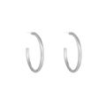 Close-up of minimalist silver stainless steel C-shape hoop earrings on white background - 20mm / Steel