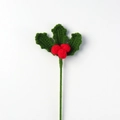 Handmade crochet Christmas holly with deep green leaves and bright red berries on stem - Red Berry Stem - Dark Green