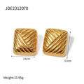 18k gold plated stainless steel textured rectangular earrings with wavy metal finish - Rectangle Textured Earrings (JDE2312070)
