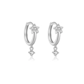 Orecchini a cerchio in argento S925 con fiore a cinque petali e pendente in zircone - Argento 925 / Argento (Pietra Bianca)