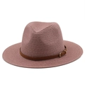 Dettaglio cappello di paglia rosa antico con cinturino in pelle marrone e fibbia oro - M (56-58cm) / Rosa Antico