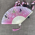 Japanese style folding fan with pink gradient cherry blossom and rabbit pattern - No.24 Pink Gradient Cherry Rabbit