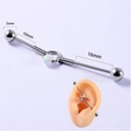 Industrial barbell earring in surgical steel with white opal bead and size measurements - OP17 White Opal And Bars