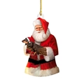 Flat acrylic Christmas ornament featuring Santa Claus holding a black dachshund dog - Santa Claus Style