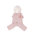 Pink hooded pet jumpsuit with dog embroidery and D-ring for leash attachment - S / Pink