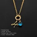 Custom 14K gold plated stainless steel initial H necklace with vibrant blue gemstone pendant - Letter H