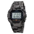 Men's digital sports watch with grey camouflage pattern and shockproof square design - Grey Camouflage