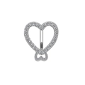 Elegant silver heart belly button ring featuring full sparkling crystals on white background - Silver Double Heart-White Stone