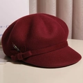 Elegant wine red wool beret with bow and sequin details for women's autumn style - M(56-58CM) Adjustable / Burgundy