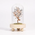 Albero di cristallo naturale con pietre azzurre in cupola di vetro su base di legno - Acquamarina / 13*7.5cm / Con Confezione Regalo