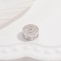 S925 sterling silver hollow coin bead with sparkling cubic zirconia inlay in bright finish - White Gold