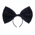 Elegant oversized black mesh bow headband for women with a sweet princess style - Black Oversized Fabric Bow