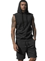 Ensemble de fitness homme avec débardeur à capuche noir délavé et short en coton tricoté - S / Noir