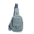 Bolso de pecho retro azul grisáceo con herrajes dorados y correa de tela ancha - Azul