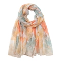 Lightweight voile scarf featuring a vibrant orange and teal watercolor floral print - Orange Yellow Cyan Print
