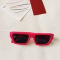 Y2K style rectangular sunglasses with bright pink frames and dark black lenses - Rectangular Frame / Orange