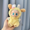 Yellow plush onesie outfit with fuzzy brown ears for Labubu collectible doll figure - Yellowcake Two-piece Set Without A Shoulder Bag / First And Second Generation Keychains Are Compatible With La Cloth Dolls. Dolls Not Included.