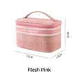Pink tweed hanging cosmetic bag with double zipper and top handle, size 21x13x14cm - Nude Pink (Tweed Style)