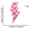 Macro detail of pink checkered lightning bolt embroidery patch with size dimensions - Checkerboard Lightning 11#