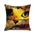 Halloween pillow cover featuring artistic black cat face with golden sun and floral motifs - Artistic Cat Face Flowers