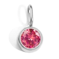 8mm silver-rimmed stainless steel pendant with a brilliant pink birthstone crystal - July - Rose Red - Steel Color
