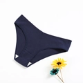 Women's dark blue ribbed cotton briefs with breathable low-waist design on white background - XXL(34) / Navy Blue