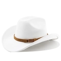 Detail of white faux suede cowboy hat with brown band and gold metal ring buckle - M (56-58cm) / Pure White