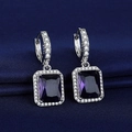 S925 silver stud earrings featuring large rectangular purple stones and zircon halos - Purple Diamond Earrings Led-112