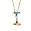 Gold pendant necklace with colorful zircons in the shape of letter I on thin chain - Letter I