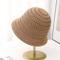 Breathable light brown hollow-out knitted sun hat for women with minimalist style - M (56-58cm) / Khaki
