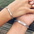 Bracelets de couple personnalisables en acier inoxydable à mailles gourmette pour anniversaires - Paire de Couple / Argenté