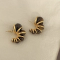 French luxury hollow flower earrings with brown tiger eye beads in a gold finish - Geometric Multi-Bead Arc (HE38)