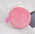 Compact pink plush round coin purse with a plastic hook for bag attachment - 8cm / Watermelon Pink