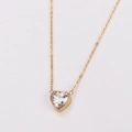Minimalist gold heart necklace featuring a single clear zircon stone in a bezel setting - Gold / Clear