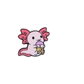 Pink cartoon axolotl enamel pin holding boba milk tea for backpacks and clothing - Axolotl With Bubble Tea
