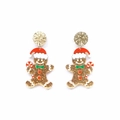 Χαριτωμένα χρυσά σκουλαρίκια μπισκότο με χριστουγεννιάτικο καπέλο και ζαχαρωτό μπαστούνι - Ακρυλικό / Μπισκοτάνθρωπος