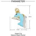 Detailed size chart of a light blue enamel dolphin pendant with brass dimensions - Blue Dolphin (3Pcs)