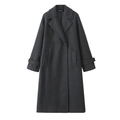 Manteau long en laine gris foncé pour femmes avec revers classiques et double boutonnage - XS / Gris