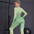 Ensemble de yoga femme dégradé émeraude haut à manches longues sans couture et legging - Vert Fruit Dégradé