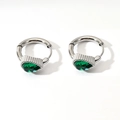 Boucles d'oreilles cœur en argent avec zircons verts en goutte et design épuré - Argent Pierre Verte