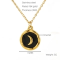 Collier en acier inoxydable plaqué or 18 carats avec pendentif lune et émail noir - 45cm/15mm Diamètre / Noir