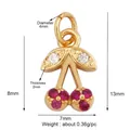 Gold-filled cherry pendant necklace featuring red gemstones and crystal leaves - Cherry / Gold
