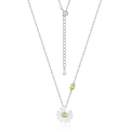 Collana margherita in argento S925 con petali bianchi e una gemma verde a goccia - Collana (Peridoto) / Argento 925