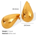Pendientes de gota en acero inoxidable chapados en oro de 18K, miden 42,2 mm por 24,5 mm - Dorado